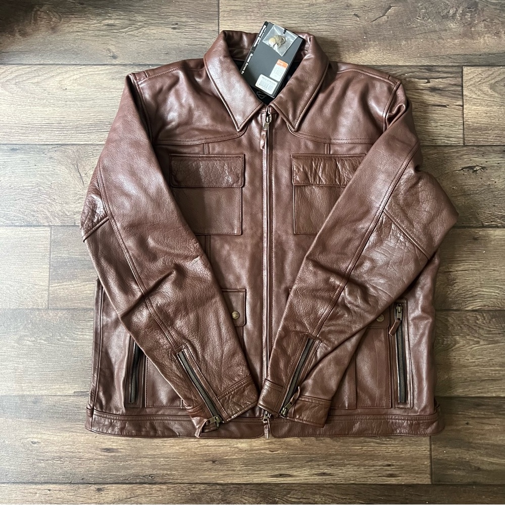 Harley Davidson Men's Portage Genuine Cowhide Leather Jacket Brown Size 2XL NEW